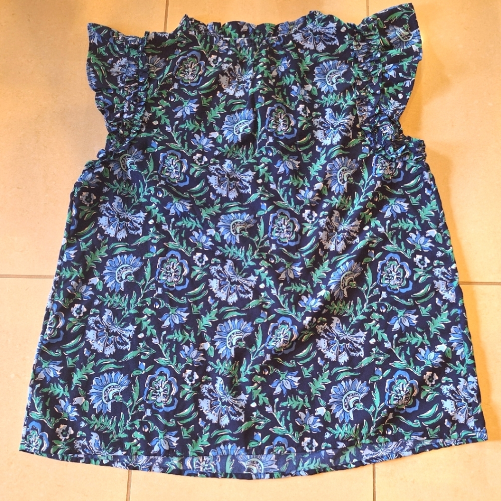 Vineyard Vines Floral Ruffle Sleeve Top - Black, Blue, Green - Picture 8 of 10